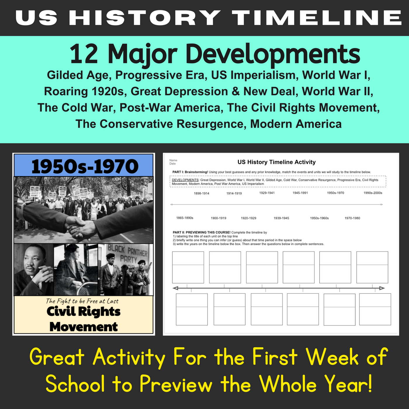 US History Timeline II - Decor & Activity!