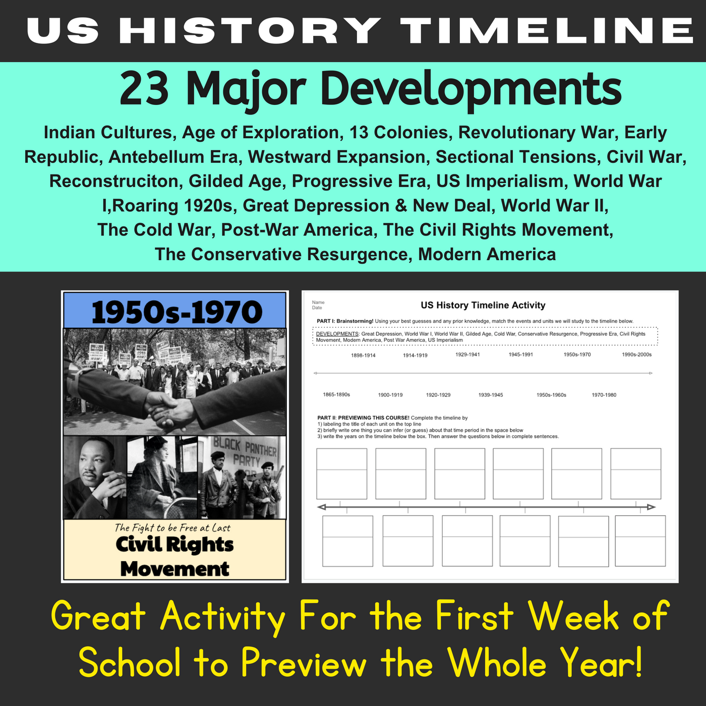 US History Timeline Full Year - Decor & Activity