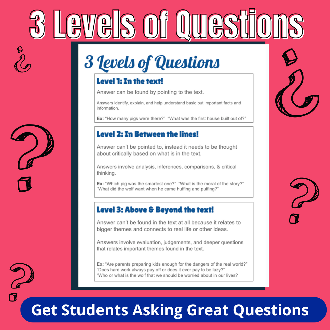 3 Levels of Questions Sheet